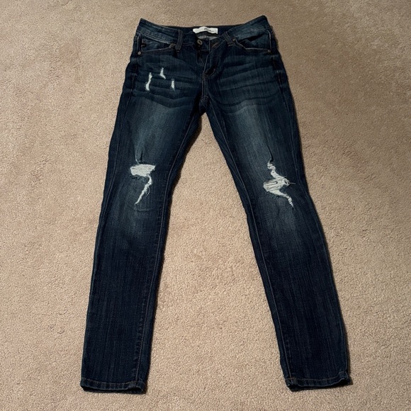 KanCan Dark Blue Distressed Skinny Jeans - Picture 1 of 3